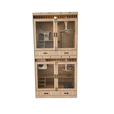 China Modern Design 2 Layers Breathable Solid Wood Cat Villa With Tempered Glass Door for sale