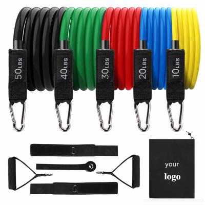 China Home or Outdoor Gym Factory LOGO 11pcs Tension Rope Set Band or Custom Latex Fitness Tension Rope and Yoga Exercise Tension Belt for sale