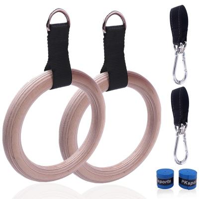 China Ride Ski Bike Cross Country Race A MUCHAN High Quality Wood Adjustable Straps Pull Gym Gymnastic Rings Fitness Wood Ring for sale