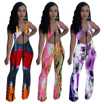 China 2021 MOEN Anti-Wrinkle New Style One Piece Overalls Women Long Pants Hollow Out Printed Bodycon Overalls for sale