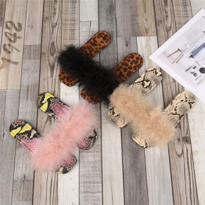 China 2021 Fashion Trend New Arrival Animal Print Square Toe Fluffy Slippers for sale