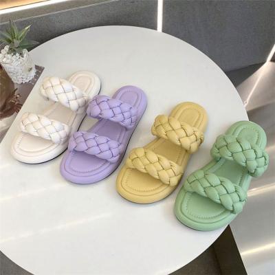 China Wholesale New Fashion Trend Solid Round Toe House Slippers Knitted Flat Vintage Slippers for sale