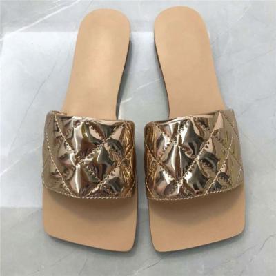 China Latest Fashion Trend Design Square Toe Flat Womens Fashion Personality Leather Slippers for sale