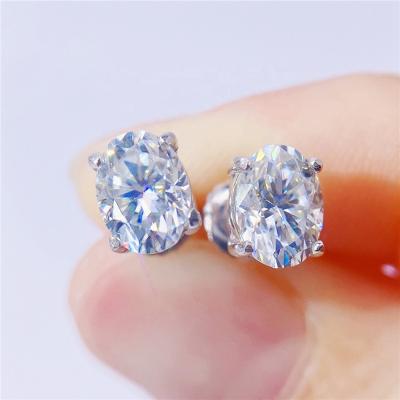 China Monsieur Jewelry CLASSIC 18K White Gold Rhodium Plated 925 Silver Oval Cut VVS Moissanite Stud Earrings for sale