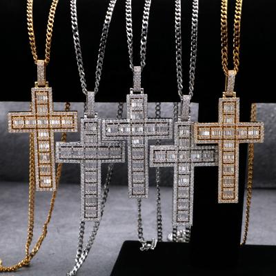 China CLASSIC Iced Out Jesus Piece 14K Gold Silver Cross Pendant Cross Color Pendant Necklace For Men for sale