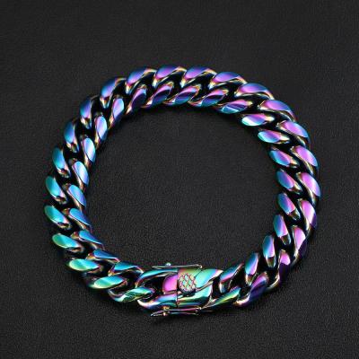 China Hiphop Monsieur Jewelry Rainbow Color Stainless Steel Restrictor Chain Cuban Link Bracelet for sale