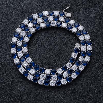 China Monsieur Jewelry 5MM Diamond Table Tennis Chain Necklace Silver Blue CZ Stones Tennis Chain for sale