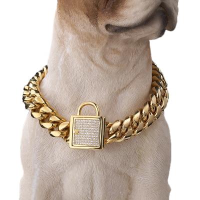 China De Monsieur Jewelry Large Gold Stainless Steel Dog Link Collar Dog Chains, Gold Chain For Dog for sale