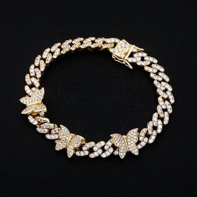 China Cute Butterfly Diamond Anklets from Monsieur Jewelry Silver Plated Cuban Link for sale