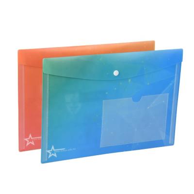 China Convenient Large Size Transparent Pocket Folder Plastic PP File Bag With Button Closure for sale