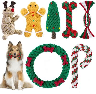 China Stocked 2022 Christmas Holiday Pet Gift Chew Toy Set Bit Resistant Cotton Rope Dog Toys for sale