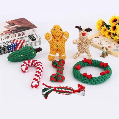 China New Stocked Interactive Christmas Dog Rope Toy Bite Resistant Chew Cotton Pet Toys Set For Holidays for sale