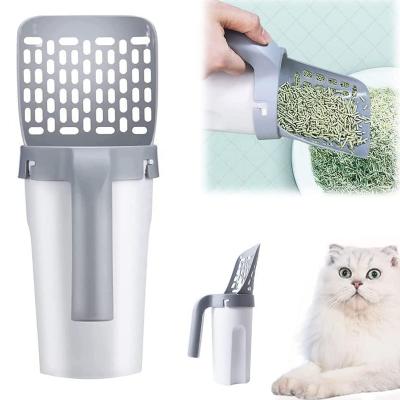 China Portable Plastic Cat Litter Scoop Stored With Bag Sand Waste Bin Integrated Shovel Cat Poop Scooper for sale