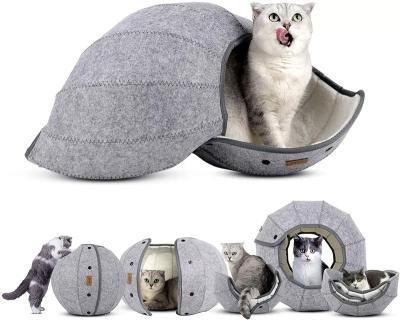 China Cat House Out Door Foldable Breathable Collapsible Felt Wool Cave Bed Pet 4 Way Cat Tunnel 2022 for sale