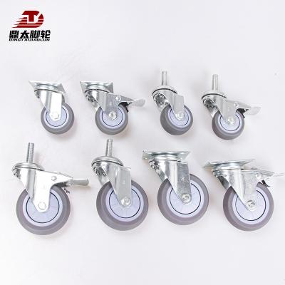 China Other 3 4 5 Inch Gray Rubber Silent Universal Wheel TPR Directional Wheel Brake Wheels Heavy Duty Casters for sale