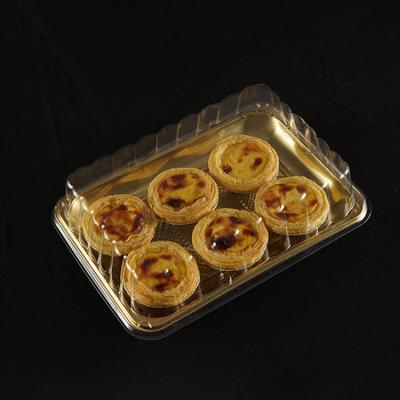 China Disposable Bottom Clear Cake Gold PET Plastic Baking Container Freshness Preservation Catering Food Tray for sale