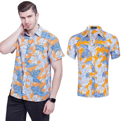 China Anti-wrinkle Summer Beach Tencel Cotton Plus Size Mens Clothing Shorts Sleeve Print Mens Hawaiian Shirt for sale