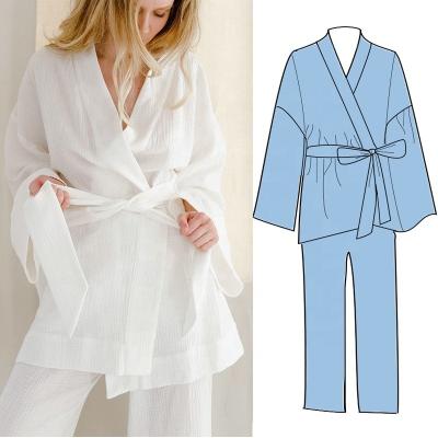 China QUICK DRY 100%cotton Chiffon Long Robe Women's Robe Drops 2 Pieces Set Women Plus Size Women's Sleepwear for sale