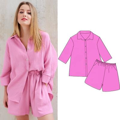 China QUICK DRY Women's Chiffon Sleepwear Summer Two Pieces Shorts Sets Pajamas Pour Woman Ladies Pajamas for sale