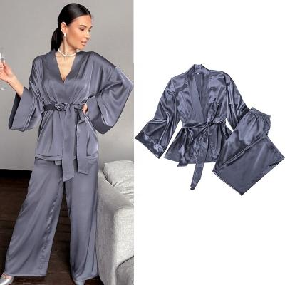 China Luxury Spring QUICK DRY Pajamas Satin 2 Piece Sets Ice Silk Women's Long Sleeve Pajamas Women Sleepwear for sale