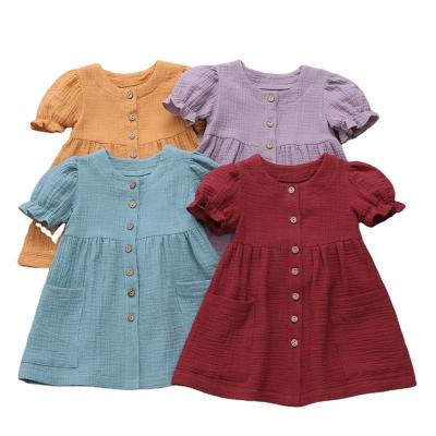 China Anti-wrinkle Loose Dress For Toddler Girls Kids Chiffon Summer Dresses Baby Puff Sleeve Casual Dresses for sale