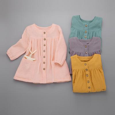 China Anti-wrinkle Kids Dresses For Girls Autumn Long Sleeve Fashion 100%cotton Chiffon Baby Casual Dress for sale