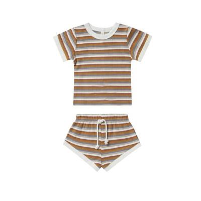 China 2022 Hot Casual Ribbed Summer Two Piece Shorts Set Summer Baby Outfits Toddler Girls Dress Sets for sale