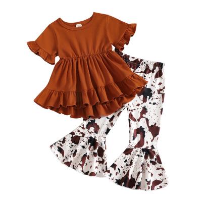 China Autumn Breathable Baby Outfits 2022 Ruffle T-Shirts And Rocket Pants Two Piece Sets Toddler Girls Dress Sets for sale