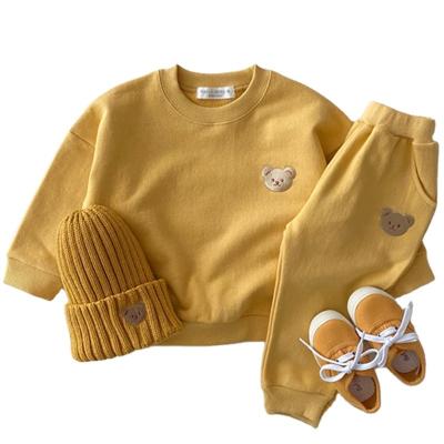 China Casual RTS Two Piece Pants Sets Winter Plain Fleece Hoodies Thick Pullover Hoodie Set Kids Boys Outfits for sale