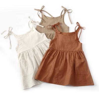 China 2022 Fashion Casual Simple White Canvas Dress Anti-wrinkle Cotton Toddler Girls Dresses Summer Sleeveless for sale