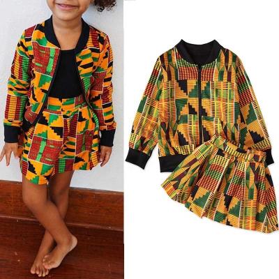 China Wholesale Breathable Polyester Printed Zipper Bohemian Drop Jacket+skirts 2 Piece Skirt Set Babies Clothing Sets for sale