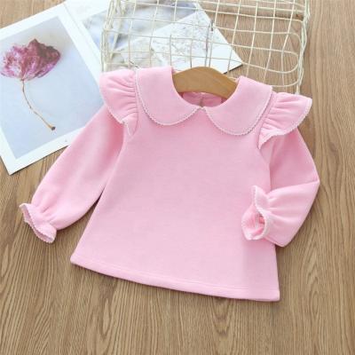 China Breathable 100%cotton T-shirt Winter RTS Long Sleeve T-shirts Toddler Girls Clothes Girls Shirts Custom White Pale Pinks for sale