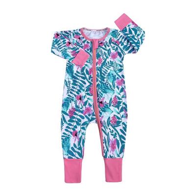 China Cozy baby clothes 100% bamboo onesie pajamas printed baby romper winter jumpsuit zipper long sleeve newborn rompers for sale