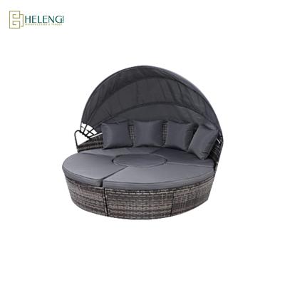 China Outdoor Rattan Round Folding Sunbed Canopy Garden Wicker Folding Weather Furniture KD Furniture for sale