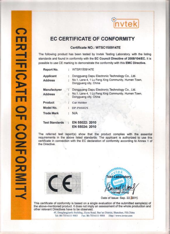 EC Certificate of Conformity - Dongguan Dapu Electronic Technology Co., Ltd