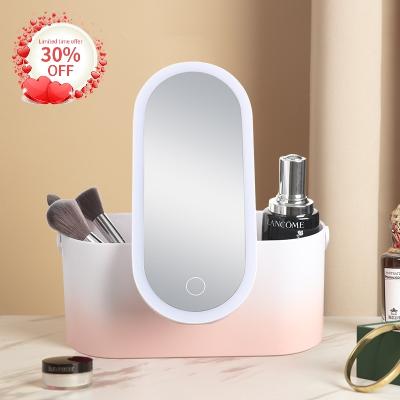 China Promotion Lighted 30% In Running Portable Makeup Storage Box With LED Lighted Oval LED Makeup Mirror for sale