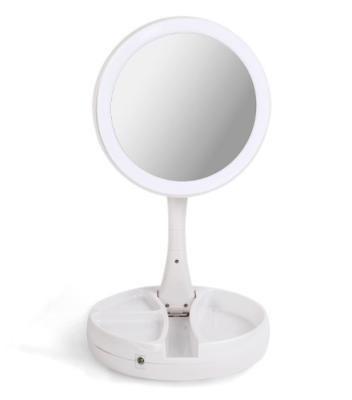 China Amazon Hot Selling Portable Folding Folding Lighted Makeup Cosmetic Mirror With Led Light Illuminated Bilateral Mirror for sale