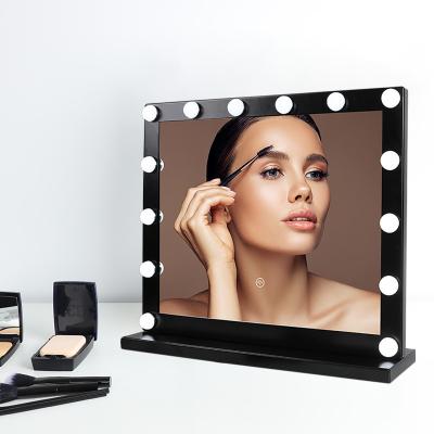 China Desk Mirror Lighted 14 LED Lights 1 Fashion Touch Screen Hollywood High Quality Adjustable Makeup Mirror for sale