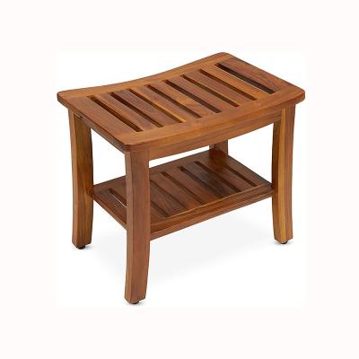 China High Quality Eco-Friendly Teak Wood Stool Black Bamboo Corner Bathroom 2-Tier Storage Shower Bench for sale