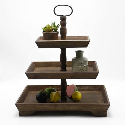 China Wholesale Wood Serving Tray With Handle 3 Tiers Wood Dessert Veneer Modern Serving Trays Please See The Detail for sale