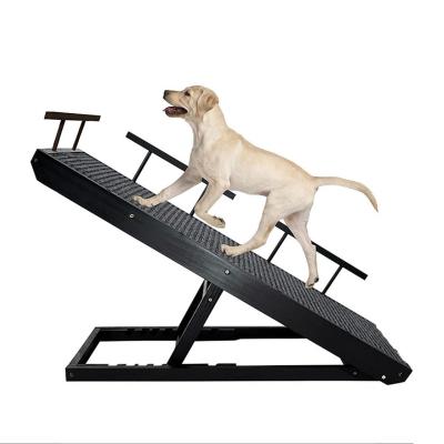 China Hot Selling Dogs Foldable Dog Ladder With Non-slip Adjustable Pet Ramp Mat Wooden Dog Ramp for sale