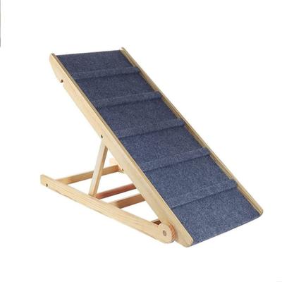 China Hot Selling Dogs Foldable Dog Ladder With Non-slip Adjustable Pet Ramp Mat Wooden Dog Ramp For Bed for sale