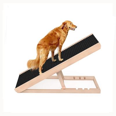 China Hot Selling Dogs Foldable Dog Ladder With Traction Mat Height Adjustable Pet Ramp Wooden Dog Ramp For Car for sale