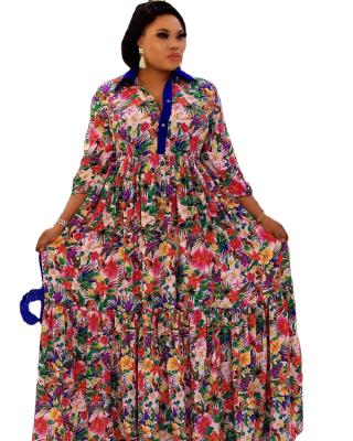 China Anti-wrinkle HC African women wear printed floral color long sleeve high waist long dress two pieces set with interior for sale