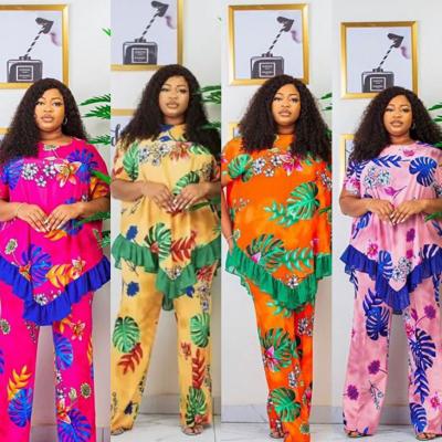 China Plus-Size Women African Lotus Shape Print Anti-pilling Pantsuit With Wide Legs 2 Pieces Set for sale