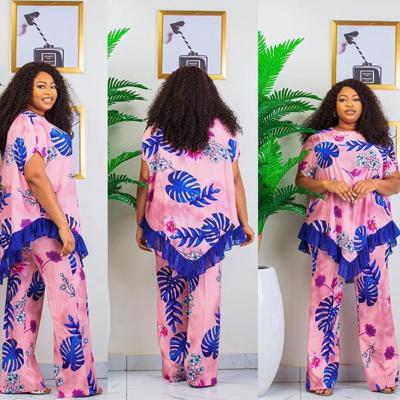 China HC Plus-Size Women African Lotus Shape Print QUICK DRY Pantsuit With Wide Legs 2 Pieces Set for sale