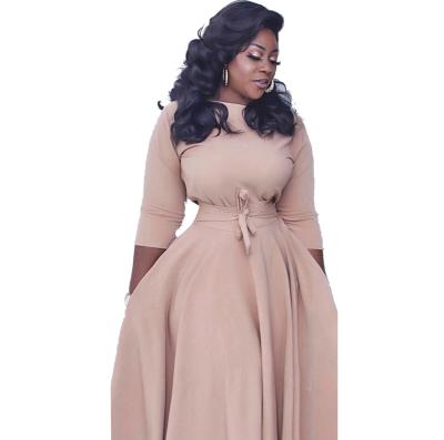 China Solid Color Washable African Plus Size Dress With Round Neck Long Floral Shape Dress for sale