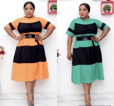 China African plus size female casual washable and solid color office wear big skirt dress splice stitching women dress for sale