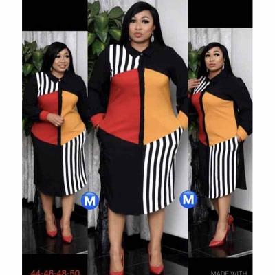 China Solid color 2021 plus-size women stripe washable african female casual commuter and offie lady pencil dress for sale