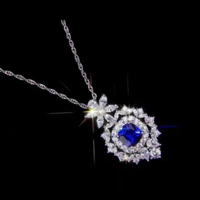 China Luxurious Romantic 925 Sterling Silver Necklace Sapphire Flower Necklace for sale